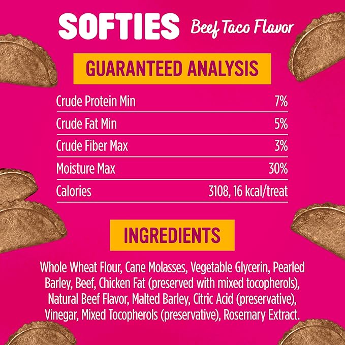Blue Dog Bakery Tasty Tacos Snacks | Small, Soft Chicken, Beef, Pork Flavors | Natural Healthy Dog Treats | Ruffy's Food Trucks, 12 oz (Pack of 6)
