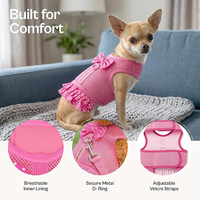 Parisian Pet Step in Dog Harness - 100% Mesh Fabric Pink Girl Dog Harnesses - Soft Fully Padded, No Pull Dog Vest Harness Dress - Puppy Harness - Dog Harness Large Sized Dog - XL