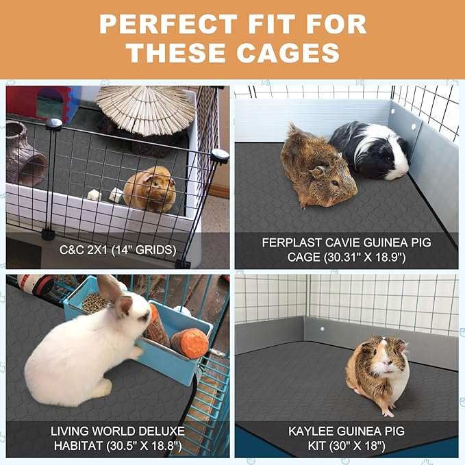 3 Pack Guinea Pig Cage Liners, Washable Guinea Pig Pee Pads Waterproof Reusable & Anti Slip Guinea Pig Bedding Fast and Super Absorbent Pee Pad Tarp Bottom for Small Animals (Dark Grey 24" X 47")