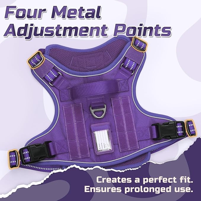 rabbitgoo Tactical Dog Harness Medium Sized Dog, No Pull Military Service Vest with Handle & Molle, Easy Control for Training Walking, Adjustable Reflective Straps, Purple, M