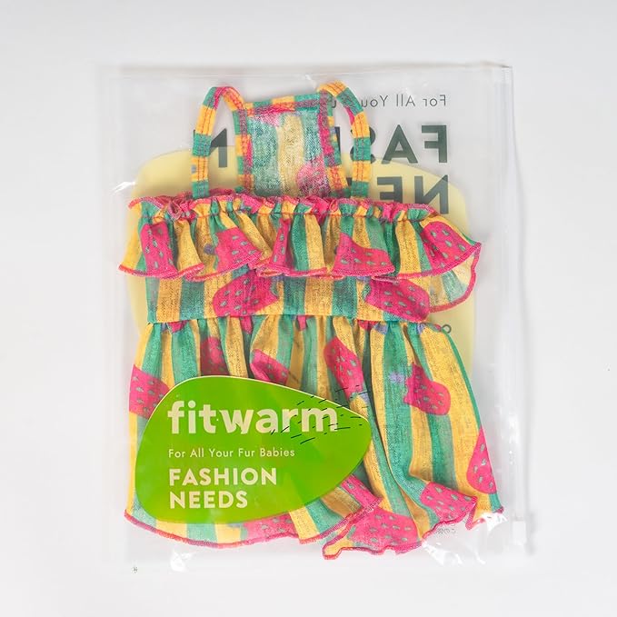 Fitwarm Strawberry Ice Pop Dog Dress, Striped Summer Dog Clothes for Small Dogs Girl, Pet Outfit, Green, Yellow, Light Pink, Large