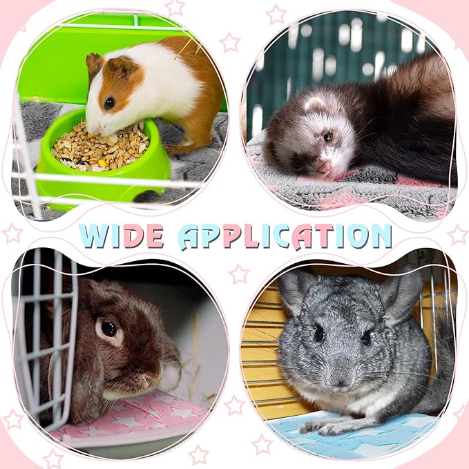 Haull 4 Pcs Waterproof Guinea Pig Bedding Guinea Pig Bed Plush Cage Liners Soft Rabbit Dog Crate Pad Cat Mat Reversible Cozy Animal Pee Pad Hamster Bunny Mat Accessory(Cute Star,13 x 10 Inch)