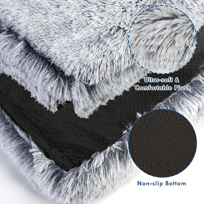 Dog Bed with Cover Cave, Orthopedic Dog Bed with Blanket, 33.5 * 27.6'' Rectangle Pet Crate Cozy Cuddler Mat, Anti-Anxiety Memory Foam Calming Pad for Puppy Cat with Removable Washable Cover