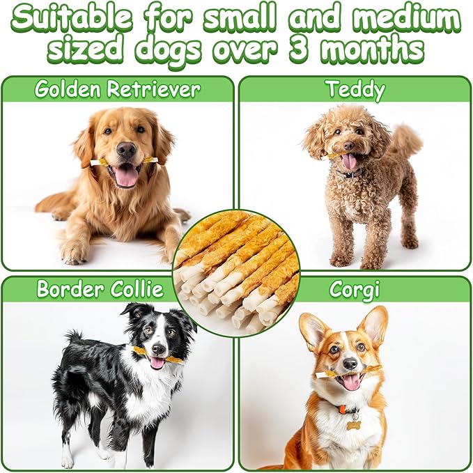 MAQIHAN Chicken Wrapped Rawhide Dog Treats - Hide Twists Chicken Wrapped Rawhide Sticks, Pet Chew Snacks Hide Sticks Training Reward Treats for Puppy, Small Dogs