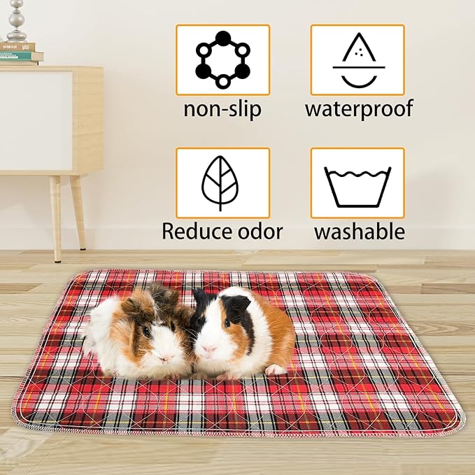 kathson 4Pcs Guinea Pig Cage Liner, 18”x24” Washable Rabbit Pee Pads Waterproof Reusable Pee Mats for Guinea Pig Rabbit Bunny Hamster Cat Puppy Small Animals