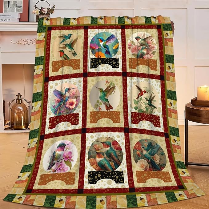 Hummingbird Throw Blanket Hummingbird Bird Stuff Gifts for Kids Girls Boys Adults Women Men Soft Cozy Warm Plush Fluffy Fuzzy Fleece Blanket Decor 50''X60''