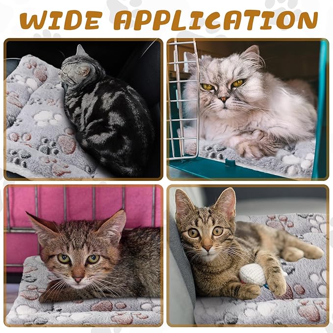Tuanse 4 Pack Ultra Soft Dog Cat Bed Mat Small Animal Guinea Pig Bed with Cute Print Reversible Fleece Dog Crate Kennel Pad Cozy Washable Thickened Hamster Pet Beds Mat(13 x 19 Inches,Light Gray)