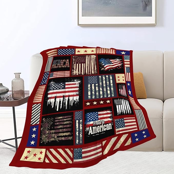 Veteran Blanket American Flag Throw Blanket Veterans Day Gifts for Men Women Adults Super Soft Cozy Plush Fluffy Fuzzy Fleece Blanket Home Decor 50''X60''