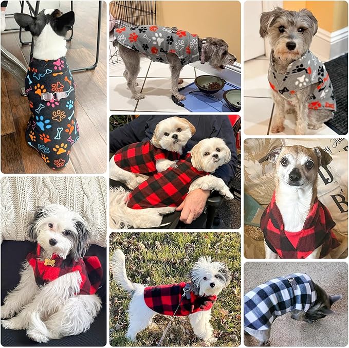 BEAUTYZOO Small Dog Sweater Fleece Vest Winter Jacket, D-Ring Leash Attachment for XS S Puppy Medium Sized Breeds Dogs, Cold Weather Dog Clothes Windproof Keep Warm, Grey Bones Paw XL
