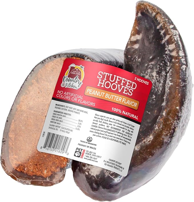 Country Kitchen Stuffed Beef Hoof Peanut Butter Flavor Dog Treat, 100% Natural, Long Lasting, 2 Pack