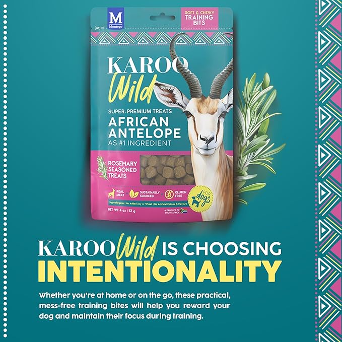 Karoo Wild Training Bits Rosemary Seasoned Treats for Dogs – 4 oz – Soft & Chewy Protein Bits Made with African Antelope – Great for On-The-Go Rewards & Positive Reinforcement