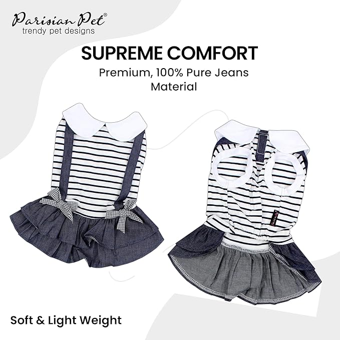 Parisian Pet Preppy Dog Dress - Summer Clothes for Medium Dogs Girl - Stylish Sleeveless Pet Outfit - Designer Dog Apparel - Lightweight and Breathable Puppy Clothes - Comfortable Skirt for Dogs