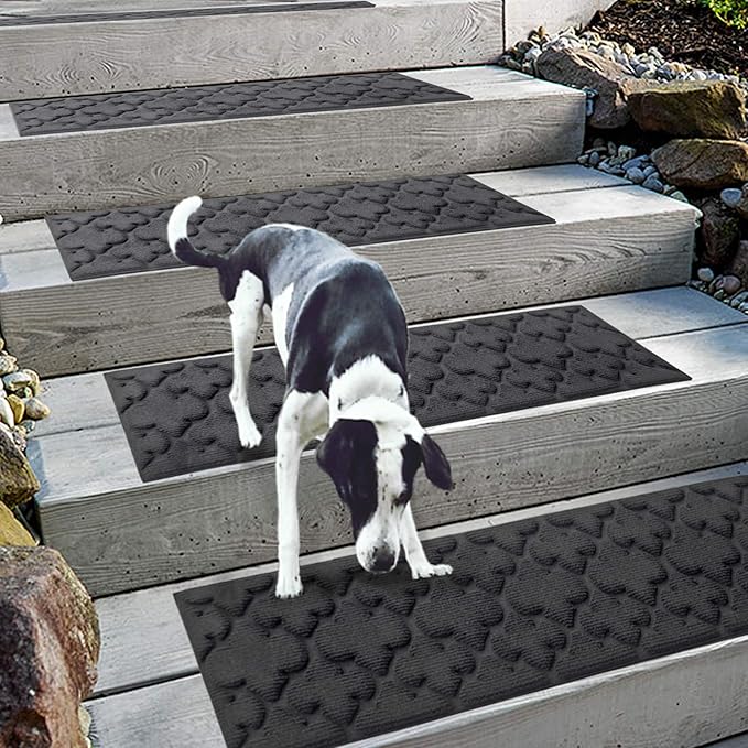 Aucuda 6pcs Stair Treads Outdoor for Dogs on Wooden Steps Non Slip 8.5" x 30" Stair Runner Rug Heat Insulation Rubber Backing, Gray Knot Staircase Mat Carpet for Indoor Grip Farmhouse.