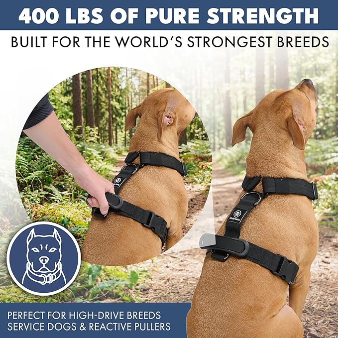 Spark Paws No Pull Dog Harness with Handle for Large Dogs, Heavy Duty Dog Harness for Big Strong Breeds, Adjustable, Y Shaped Padded Halter Design with Front Clip - Black - L