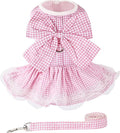 Dog Dress Plaid with Bowknot Cute Dress for Small Dog Cat Puppy Outfits with Harness Leash（ Pink，X-Small ）
