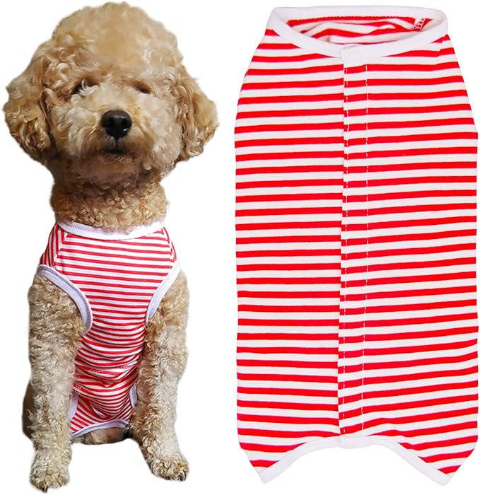 Dog’s Recovery Suit Post Surgery Shirt for Puppy, Wound Protective Clothes for Little Animals(red White Stripe-xs)