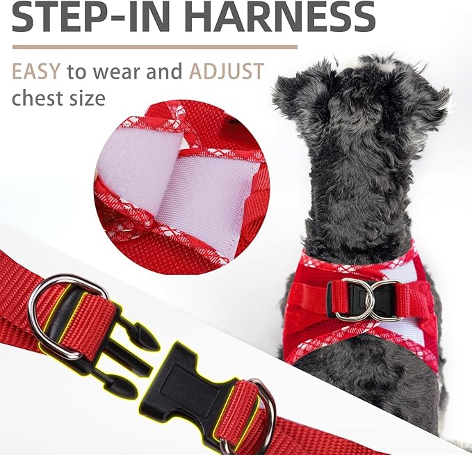 PUPTECK Dog Harness and Leash Set for Small Medium Dogs No Pull Step-in Soft Mesh Puppy Cat Vest Harnesses Reflective at Night, Red, S