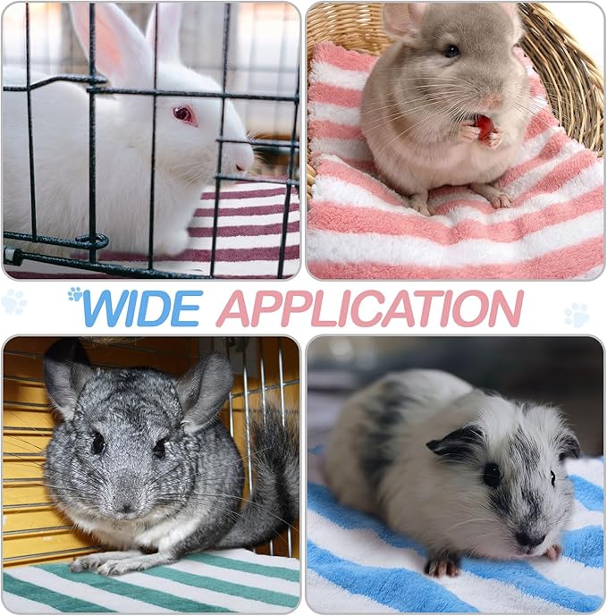 Moukeren 20 Pcs Guinea Pig Fleece Bedding Blankets Bulk Washable Small Animal Fleece Cage Liners Pet Sleeping Mat Cover for Hamster Chinchilla Rabbit Hedgehog (12 x 12 Inch,Striped Style,Multicolor)