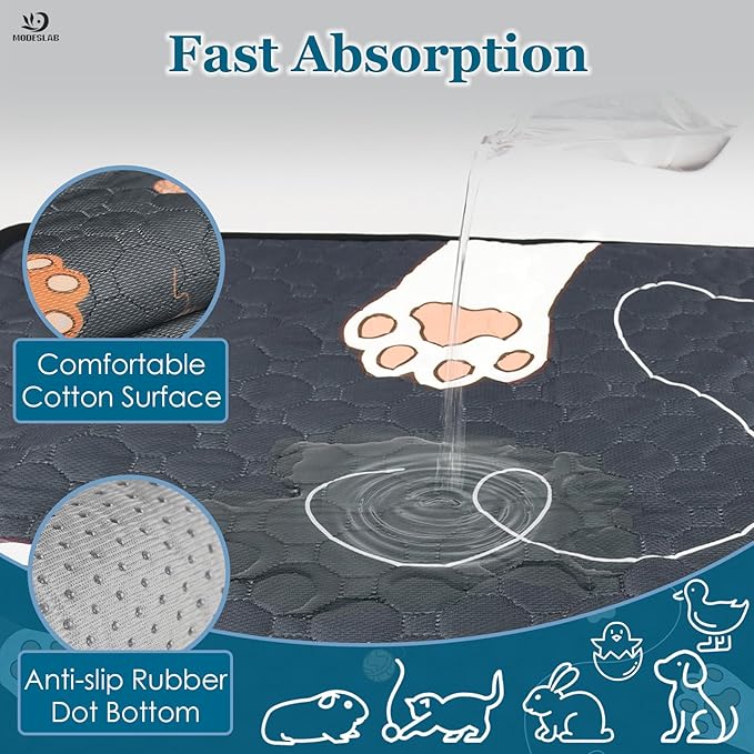 2-Pack Guinea Pig Cage Liner Washable, 28in x 56in Ultra-Absorbent Guinea Pig Bedding for Cage Non-Slip Leak-Proof Pee Pads for Dogs Rabbit Bunny Cat Litter Mat, Black