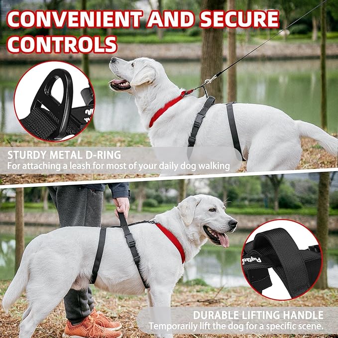 PUPTECK Escape Proof Dog Harness - No Pull Soft Padded Full Body Pet Halter Harness with Lift Handle for Small Medium Large Doggies Walking Hiking Hunting, Red & Black, XL
