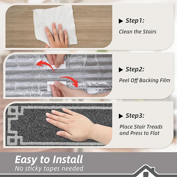 BEQHAUSE Stair Treads for Wooden Steps Non Slip Washable Carpet Stair Treads with Reusable Residue Free Backing Soft Polyester Stair Mats Indoor for Kids Elders and Dogs 9”x28”,4pcs,Dark Grey