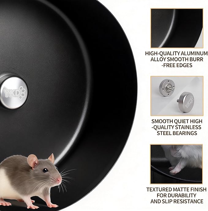 11.8" Silent Fancy Rat Exercise Wheel, Aluminum Alloy Noiseless Hamsters Running Wheel for Fancy Rat, Syrian Hamsters, Hedgehogs and Small Pets (Bracket-Black)