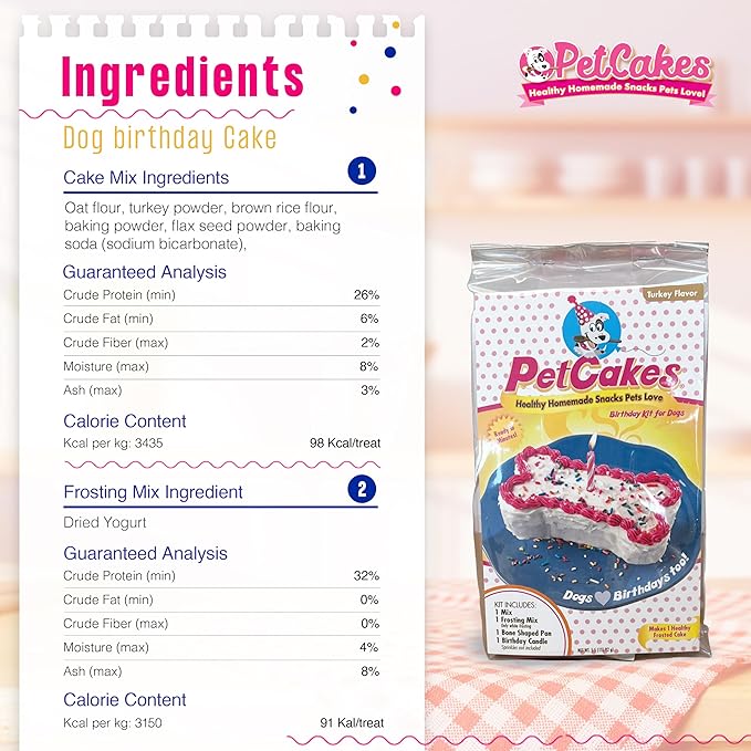 PetCakes Dog Birthday Cake Kit - All Natural Treats - Puppy to Large Dogs, Turkey Flavor - 5.5 Oz