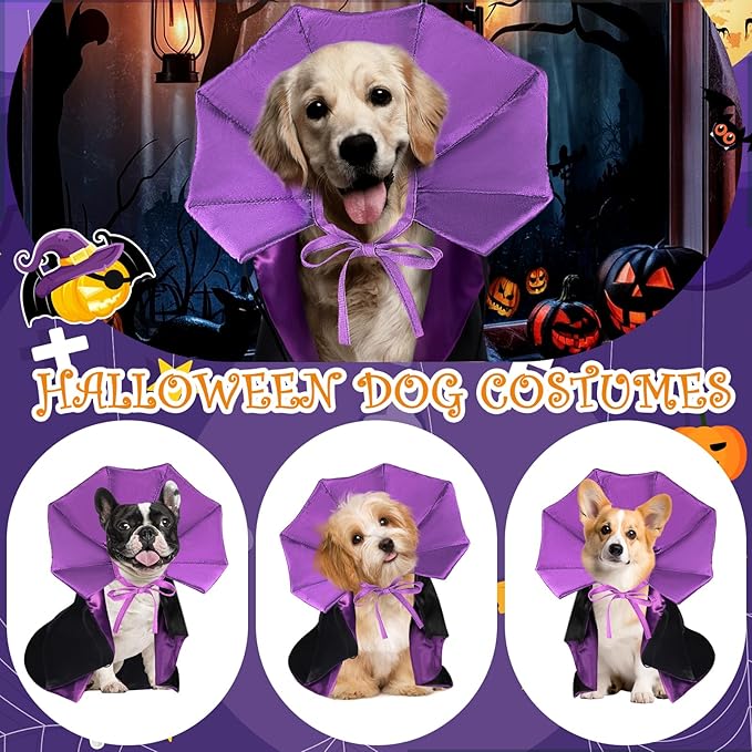 QKURT Cat Vampire Cloak-Pet Halloween Costumes, Dogs Cats Cape, Pet Cosplay Vampire Cloak & Accessories Costume Outfit for Halloween Party (Purple,L)