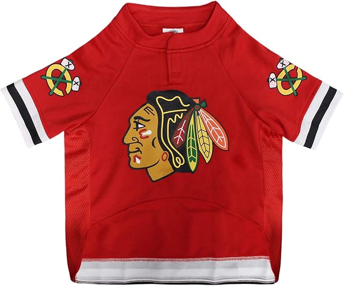Pets First NHL Chicago Blackhawks Jersey for Dogs & Cats, Large. - Let Your Pet Be A Real NHL Fan!