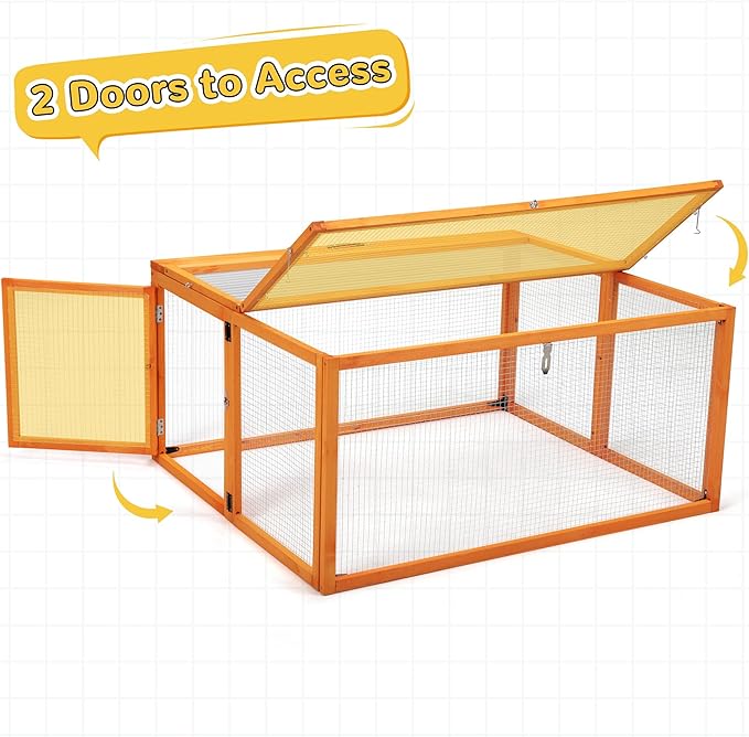 Nyeekoy Portable Chicken Coop with UV-Proof Panel, 4X Garden Stakes, Wooden Rabbit Hutch, Chicken Brooder Box Indoor, Outdoor Folding Chicken Cage, Top & Side Openable Doors, 43.3Inch (Orange)