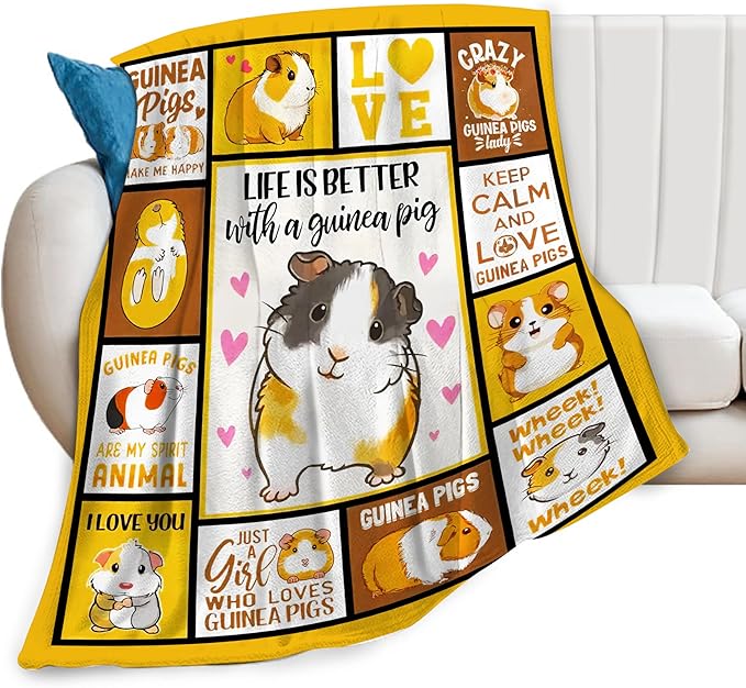 SweetFox Guinea Pig Blanket, Funny Cute Guinea Pig Decor Animal Throw Blanket Gifts for Girls Boys Lovers Super Warm Soft Plush Fleece Flannel Winter Bedding Blankets for Kids Adults Women 50"X40"