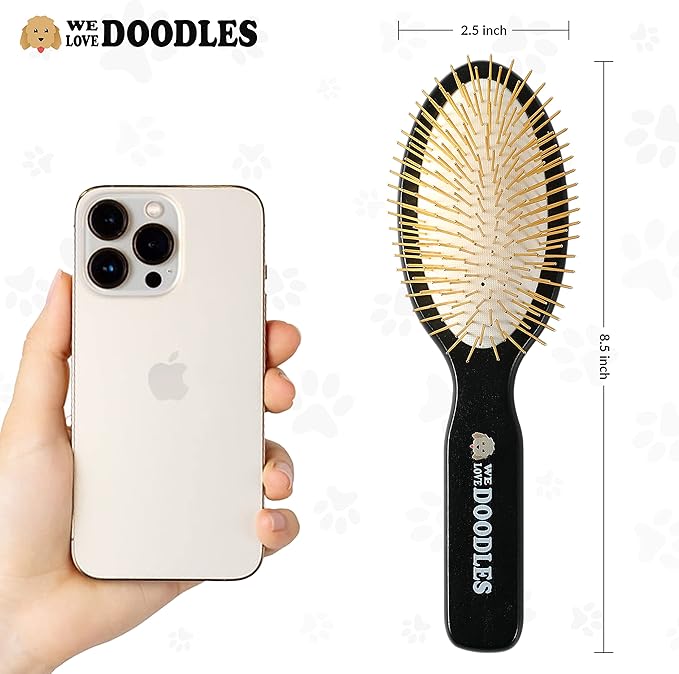 We Love Doodles Pin Brush for Dogs, Pet Grooming Detangler Pin Dog Brush, Dog Brush for Shedding and Removing Loose Fur, Lightweight Beech Wood with Gold Plated Pins for Long Hair Pets