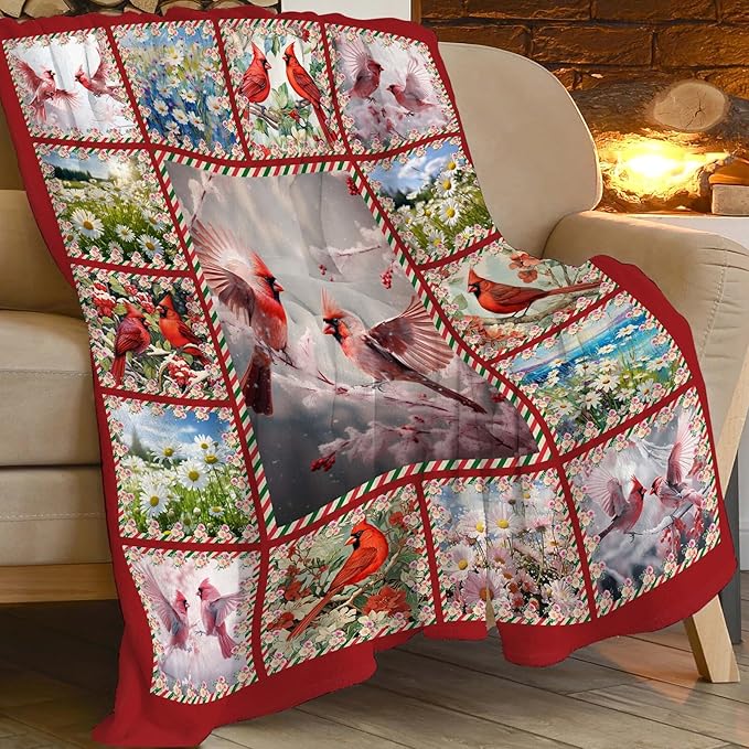 Cardinal Blanket Red Birds Throw Blanket Gifts for Women Men Boys Girls Kids Adults Super Soft Cozy Plush Fluffy Fuzzy Fleece Blanket Home Decor 40''X50''