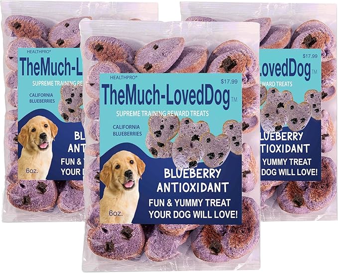 The Much Loved Dog™Treats, Scrumptious Natural Blueberry, 6oz. Bags, Human-Food-Grade, Small-Batch Baked, U.S.A. (3 Pack, Blueberry)