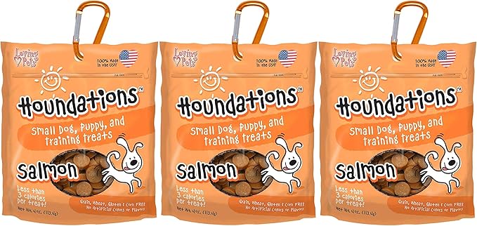 Loving Pets 3 Pack of Salmon Houndations Small Dog, Puppy, and Training Grain-Free Treats, 4 Ounces Each, Made in The USA3