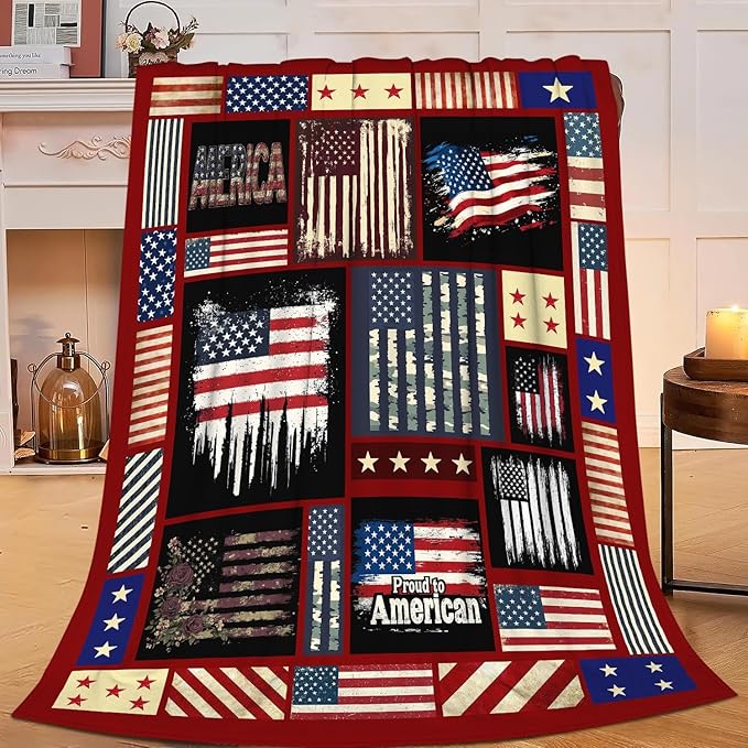 Veteran Blanket American Flag Throw Blanket Veterans Day Gifts for Men Women Adults Super Soft Cozy Plush Fluffy Fuzzy Fleece Blanket Home Decor 50''X60''