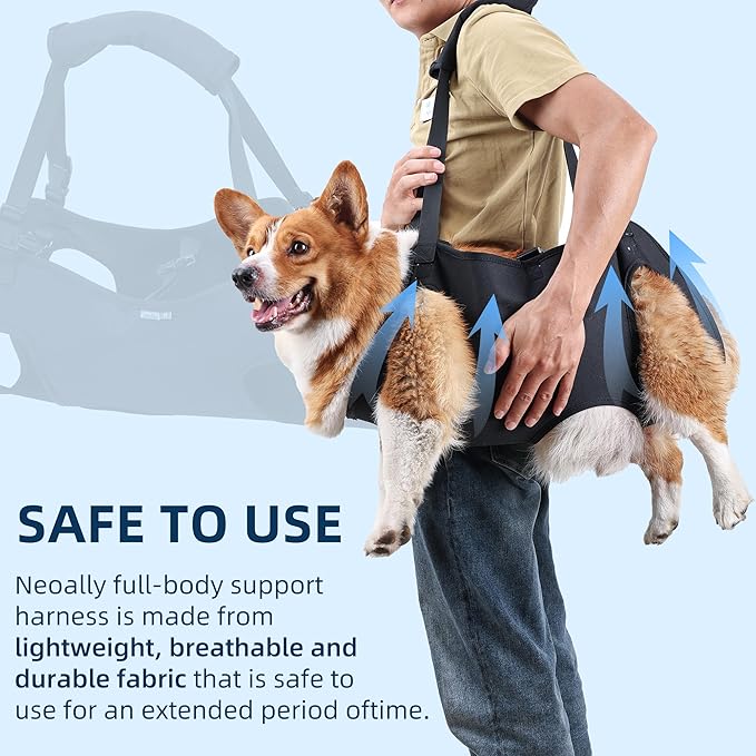 Dog Lift Harness, Emergency Backpack Pet Legs Support & Rehabilitation Sling Carrier, Adjustable Lifting Straps for Senior Elderly Dogs Joint Injuries Arthritis L