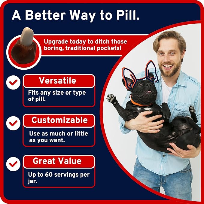 Easy Pill Ultra Pet Treat Wrap - Hypoallergenic Pill Concealing Pocket, Pouch or Wrap - for Dogs and Cats - Chicken Free Allergy Friendly Formula - Cheesy Dip and Bacon Flavor, 3 Pack
