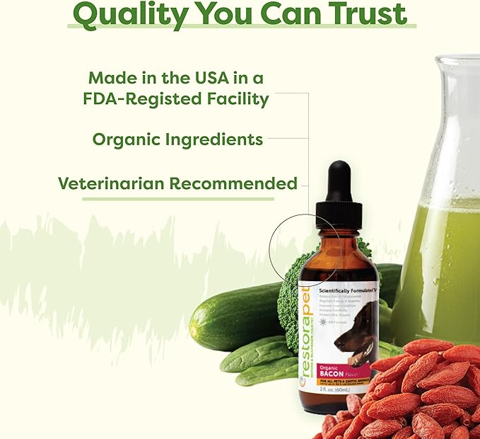 RestoraPet 1-Pack Dog & Cat Bacon Liquid Multivitamin | Dog Arthritis Pain Relief | Hip & Joint Vitamins for Dogs - Anti Inflammatory Supplement for Dogs & Cats | Organic & Non-GMO, Vet Approved