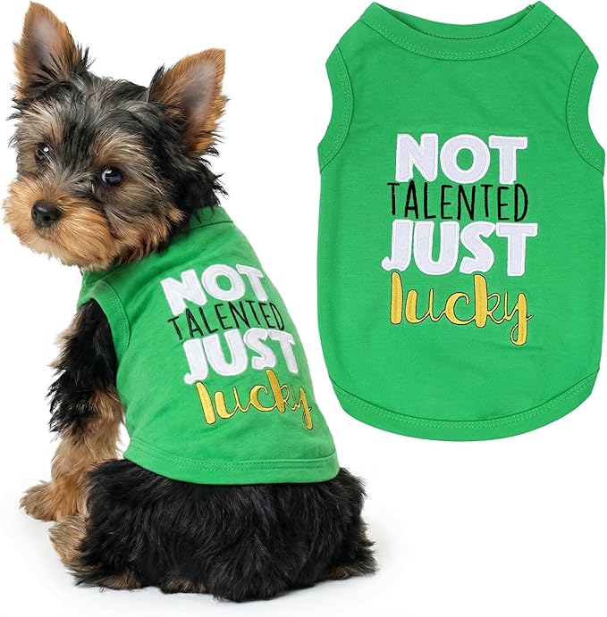 Parisian Pet Dog Shirt – 100% Cotton Green Shirts for Small Dogs – Sleeveless Puppy Vest – Lightweight and Breathable Funny Pet Apparel – St. Patrick’s Day Dog Clothes - Stretchy T Shirts for Dogs