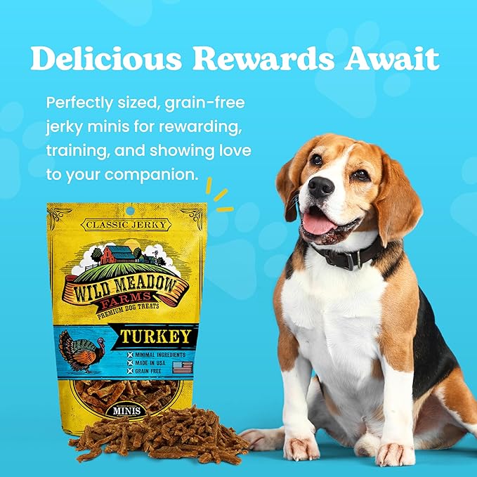 Wild Meadow Farms - Classic Turkey Minis, Soft Jerky Training Treats for Dogs, Grain Free, All Natural & Perfectly Sized for Training & Rewards, 3.5oz