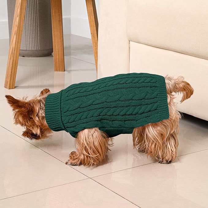 2 Pack Dog Sweaters for Small Dogs Winter Turtleneck Pullover Cable Knit Fleece Stretch Puppy Doggie Chihuahua Toy Poodle Yorkie Pomeranian Boy Girl Pet Clothes (XS, Red & Green)