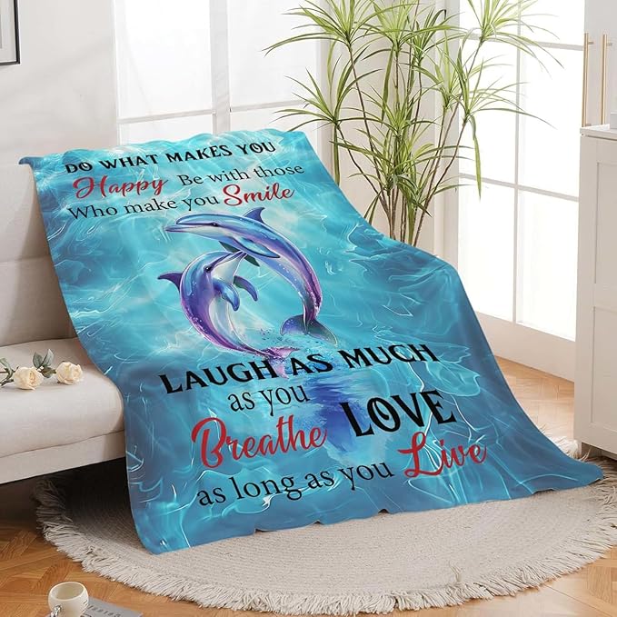 Dolphin Throw Blanket Dolphin Stuff Gifts for Kids Girls Boys Adults Women Man Soft Cozy Warm Plush Fluffy Fuzzy Fleece Blanket Decor 60''X80''