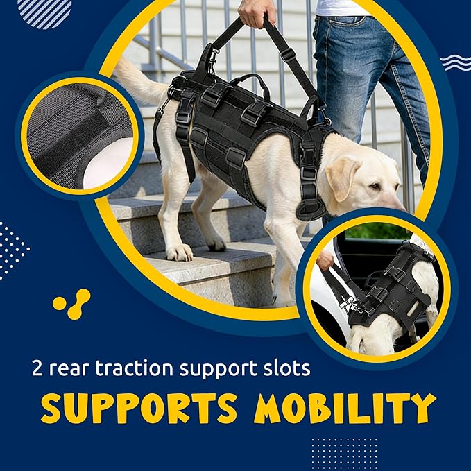 Large Dog Lift Support Harness with Handles, Hip Support Brace for Dogs, Full Body Assistance for Front & Rear Legs, Ideal for Senior & Injured Dogs (Black, L)