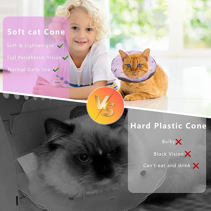 Seyezo Cat Cone Collar Soft, Adjustable Cat Recovery Collar Kitten Cones to Stop Licking, Cute Donut E Collar After Surgery, Cats Neck Pillow Cone Elizabethan Cones of Shame (Waterproof Purple, Small)