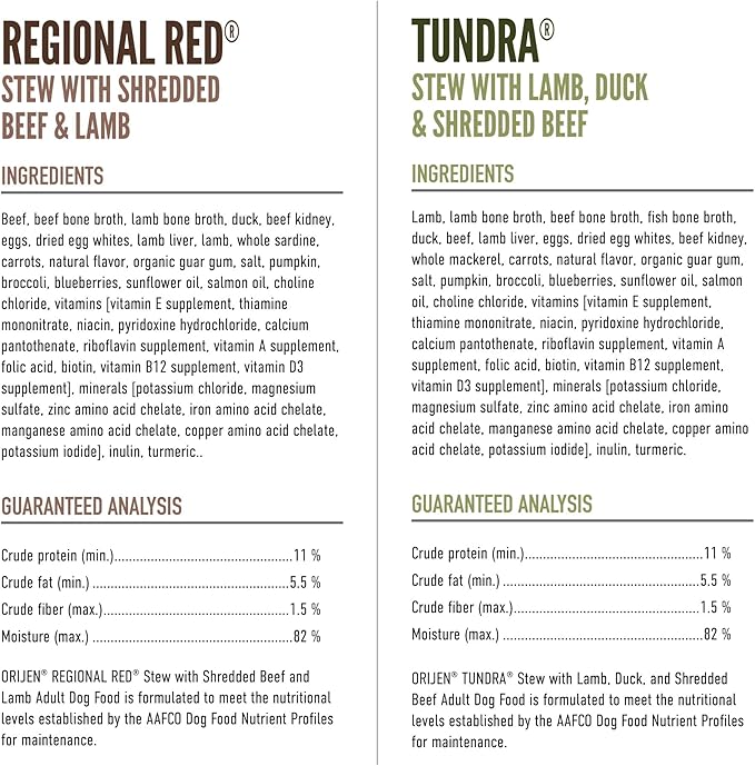 ORIJEN Premium Wet Dog Food Variety Pack: Regional Red + Tundra Recipes 12.8oz Cans (6 Count, 3 of Each)