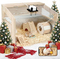 Hamster Cage with camera - 2.5K 5G Hamster camera for Chewproof Guinea Pig Cage Clear Small Animal cage with Open top Hamster Habitat Wooden mouse cage with Acrylic Panel 15.7*12*12 IN