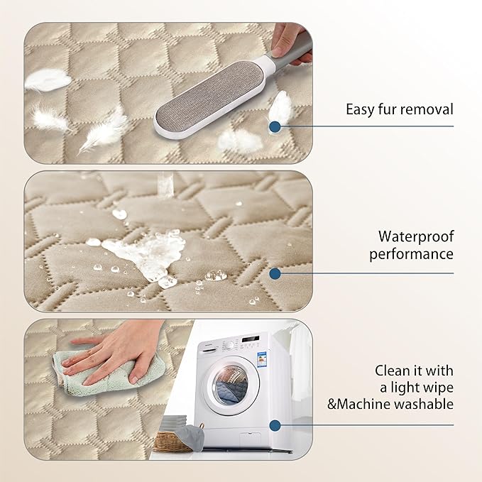 gogobunny 3X Stronger Waterproof Pet Blanket, Scratch Proof Furniture Protector for Dogs Cats, Reversible Cover 30x30 Inch, Dark Beige