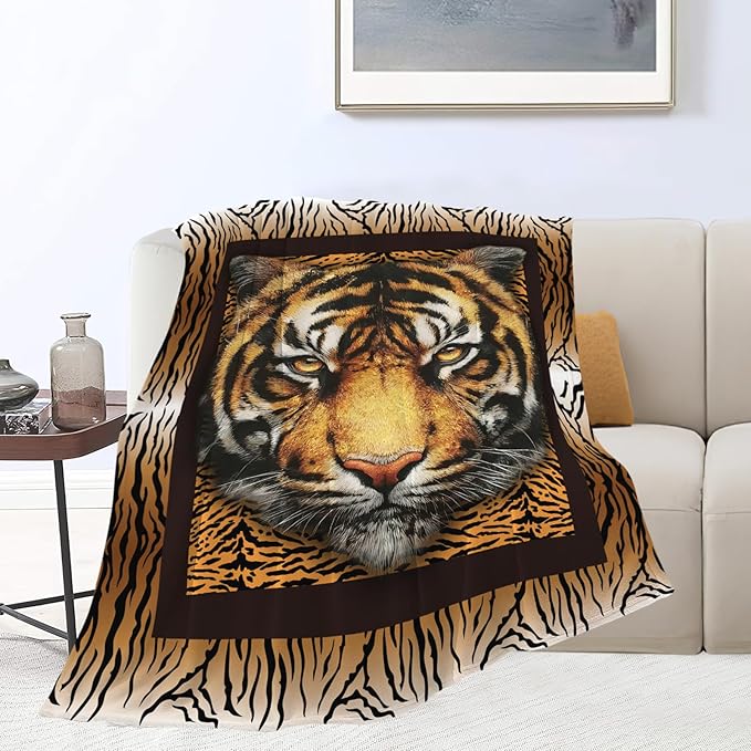 Tiger Throw Blanket Tiger Stuff Gifts for Kids Girls Boys Adults Women Men Soft Cozy Warm Plush Fluffy Fuzzy Fleece Blanket Decor 60''X80''
