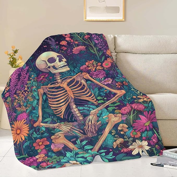 Skull Throw Blanket Skeleton Stuff Gifts for Kids Girls Boys Adults Women Man Soft Cozy Warm Plush Fluffy Fuzzy Fleece Blanket Decor 50''X60''